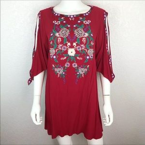 NWT Umgee Floral Embroidered Cold-Shoulder Dress